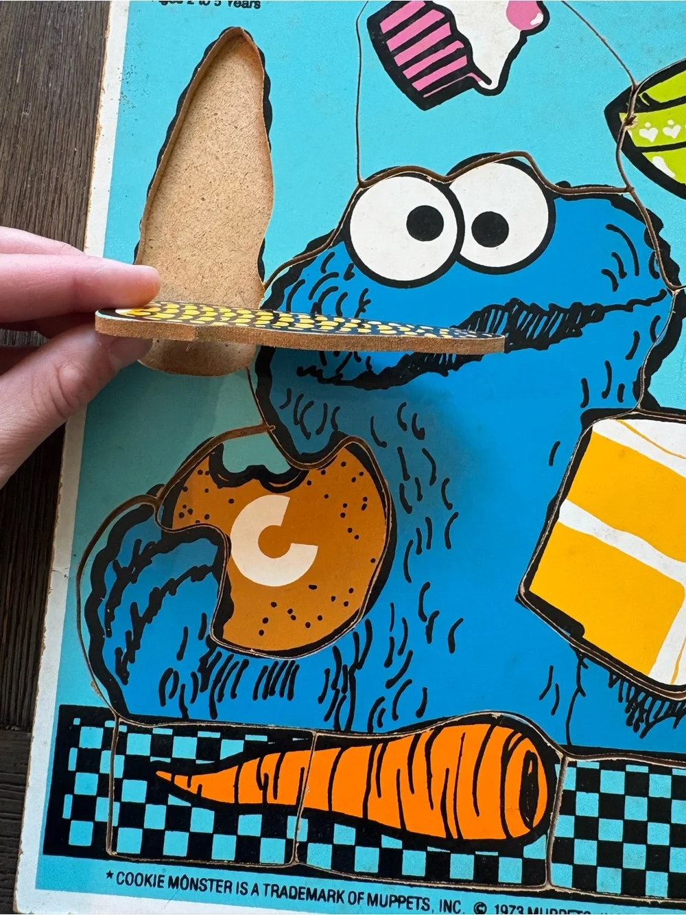 Vintage Playskool Sesame Street Wooden Tray Cookie Monster Puzzle